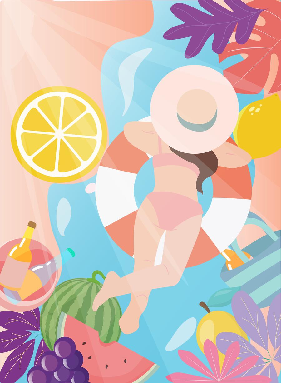 豎版夏天趴在沙灘上的女孩