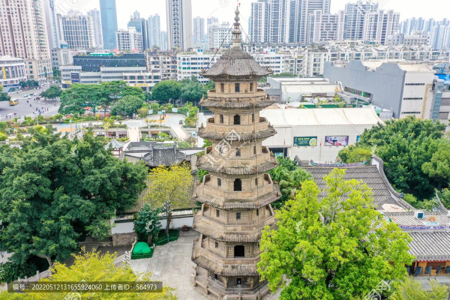 航拍福州乌山乌塔公园石塔寺