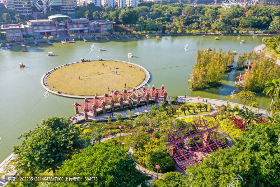 航拍广东佛山千灯湖公园风光