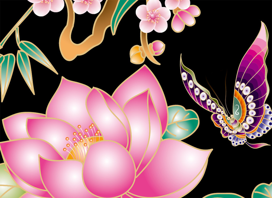 矢量荷花彩蝶團(tuán)花可無限放大
