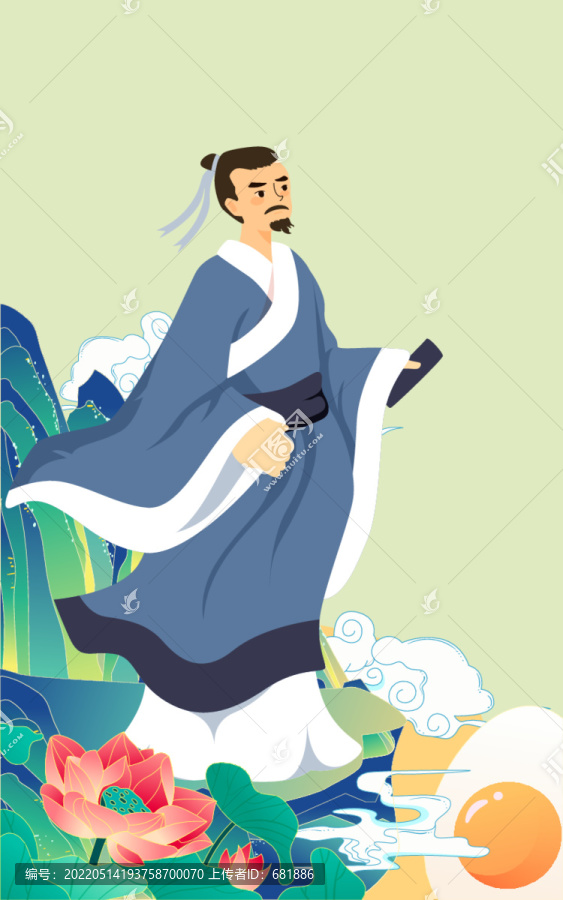 端午節(jié)紀念屈原古代神話插畫