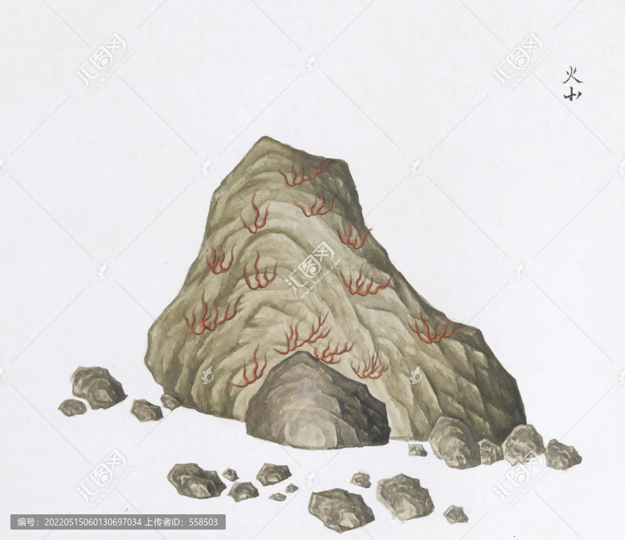 火山中草藥國畫礦石插畫