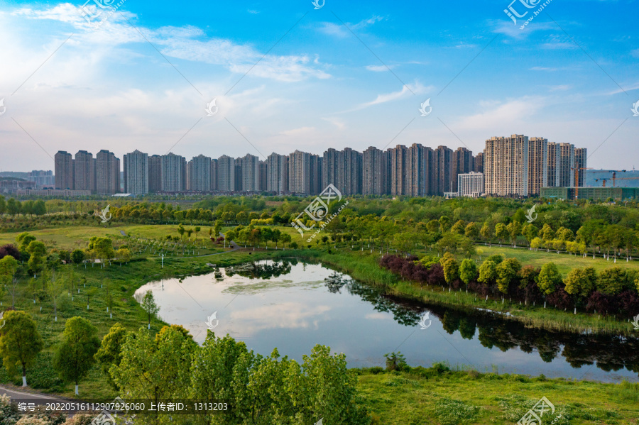 航拍湖南长沙洋湖湿地公园素材