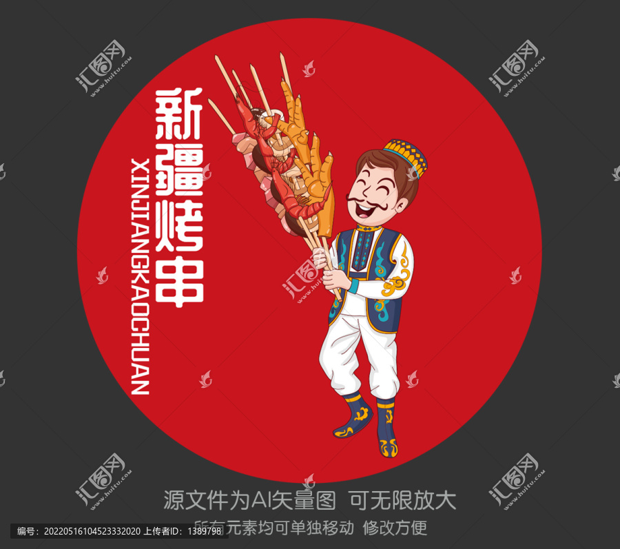卡通新疆人拿著烤串