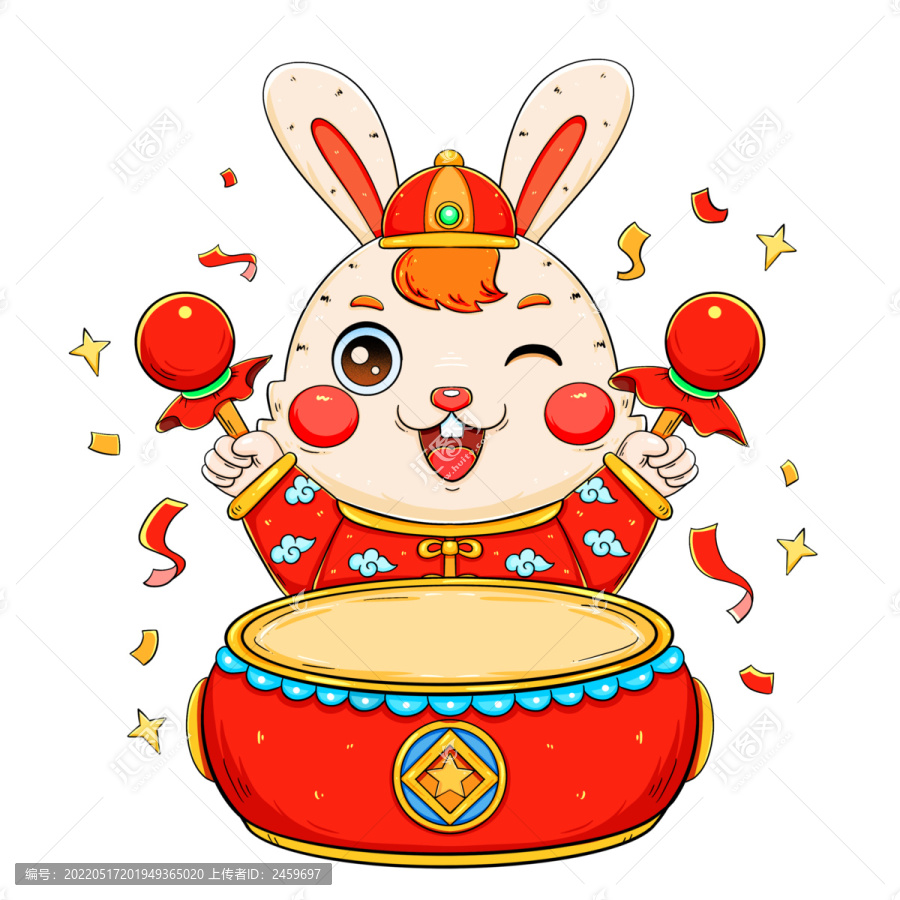 國(guó)潮可愛(ài)打鼓的兔子元素