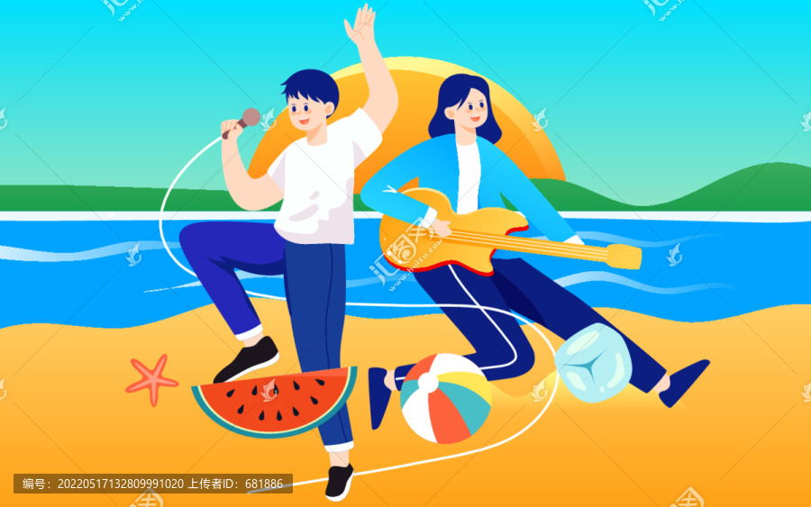 夏天海邊音樂派對(duì)演唱會(huì)插畫