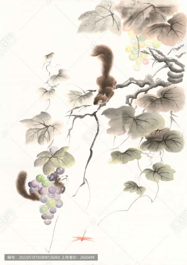 松鼠葡萄背景墻