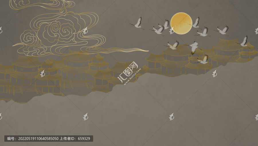 新中式樓閣建筑背景