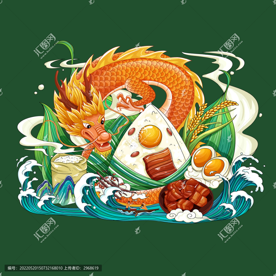 中國風國潮端午節(jié)粽子插畫包裝