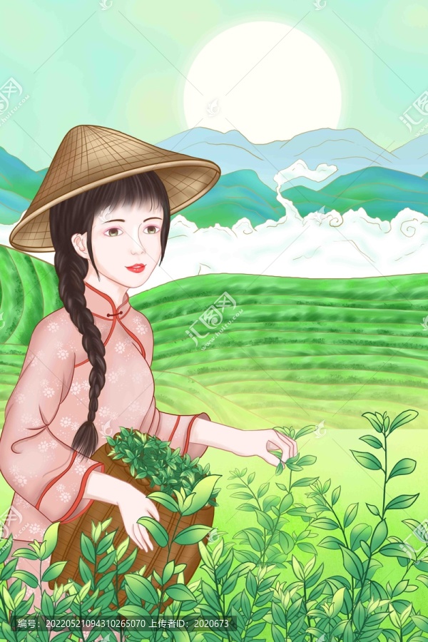 手繪采茶女孩
