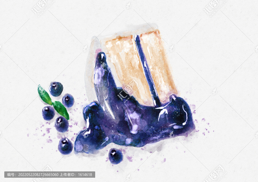 水彩蓝莓蛋糕插画图案印花