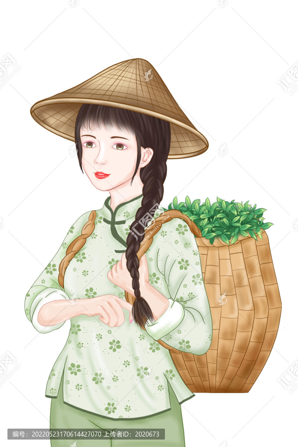 手绘采茶姑娘