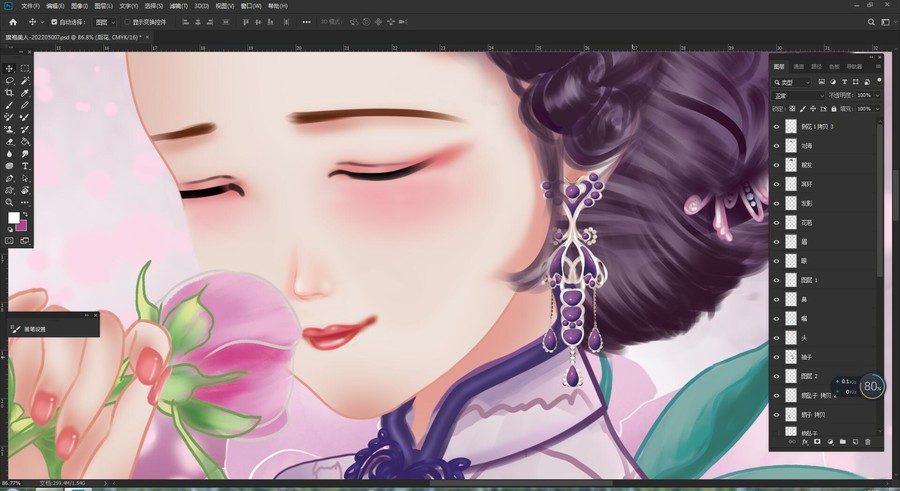 手繪旗袍美人