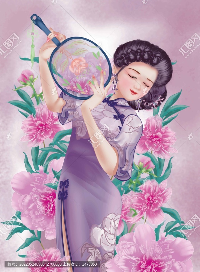 手繪旗袍美人