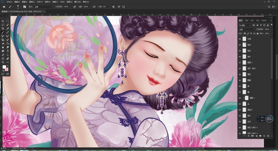 手繪旗袍美人
