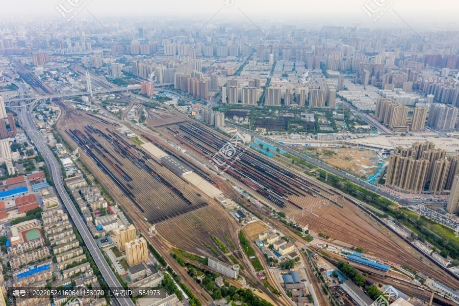 航拍郑州北站铁路编组站编组场