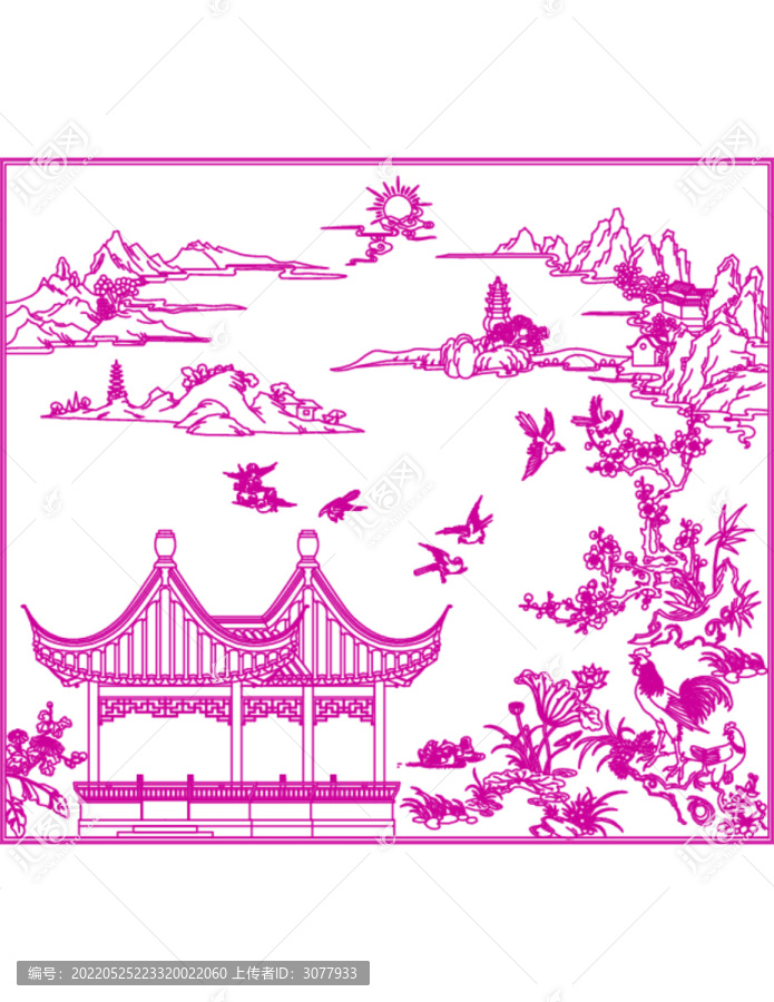 雙亭遠(yuǎn)山花鳥圖