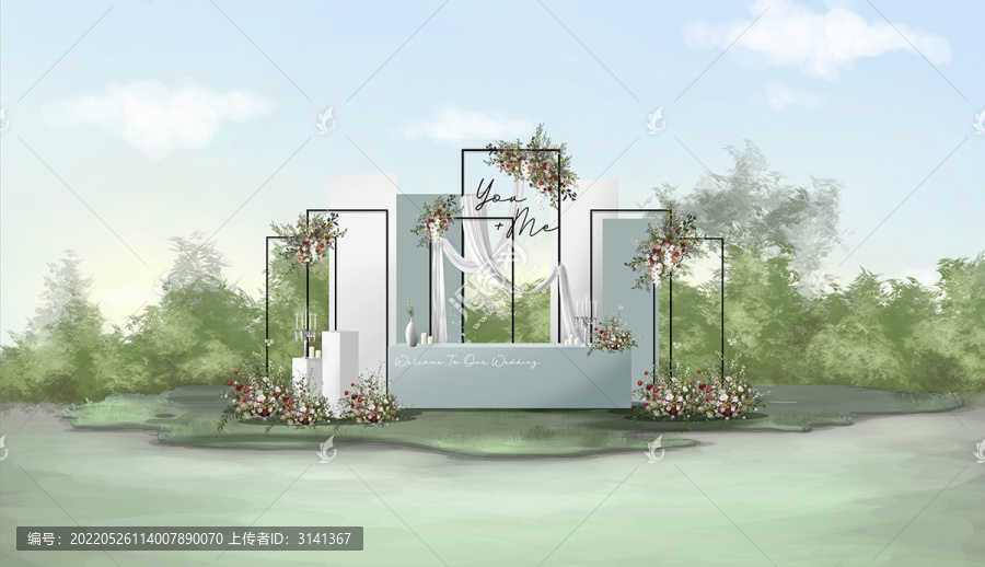 戶(hù)外小清新白綠婚禮簽到區(qū)