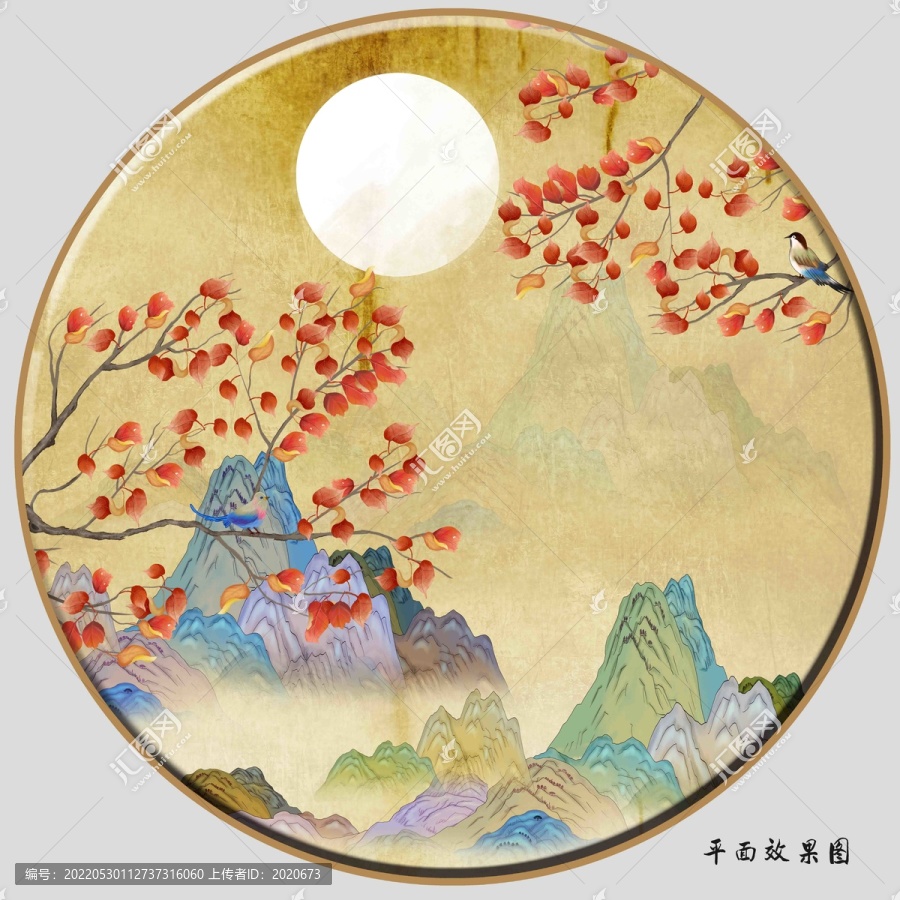 新中式國(guó)潮紅葉花鳥(niǎo)