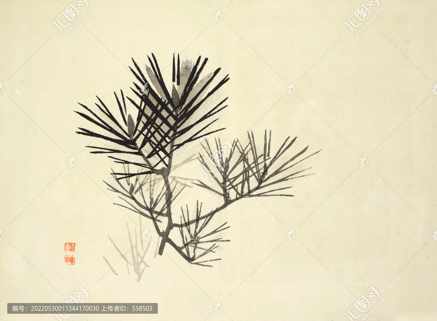 松枝水墨國畫小品