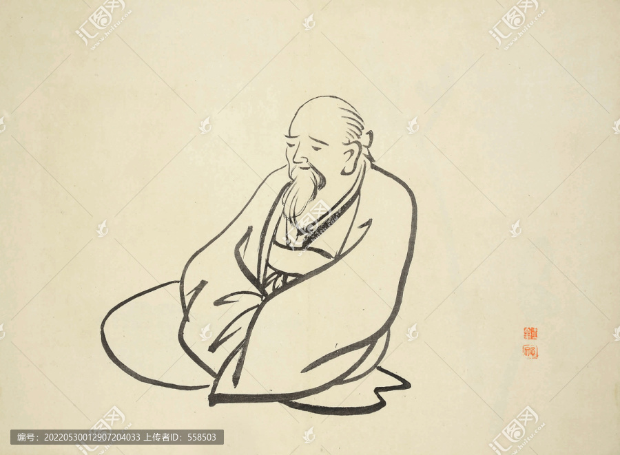 老翁水墨國畫小品
