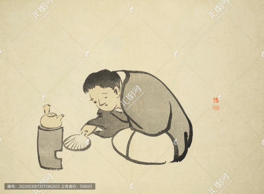 煮茶水墨国画小品