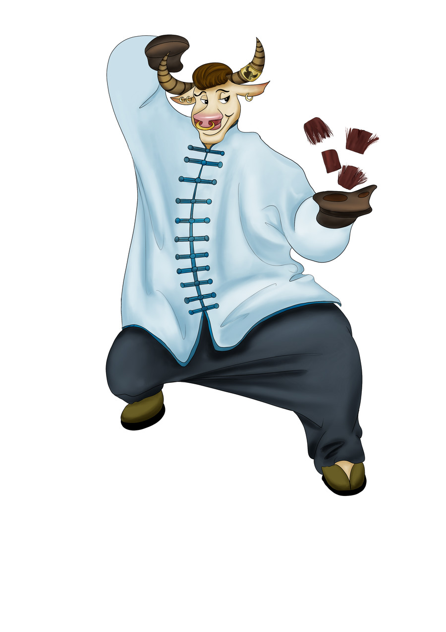牛插畫功夫形象