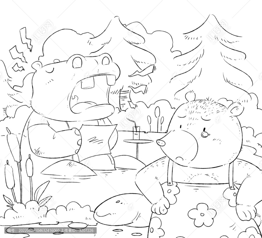 可愛動物兒插分層線稿