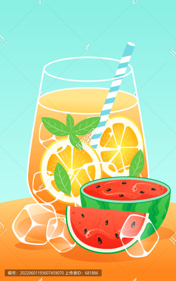 夏至節(jié)氣人物夏天喝飲料插畫