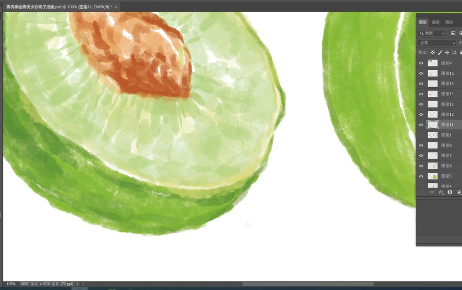 青梅手繪青梅水彩梅子插畫