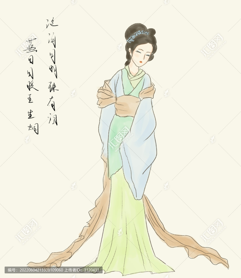 手繪中國(guó)畫水墨風(fēng)古代女子