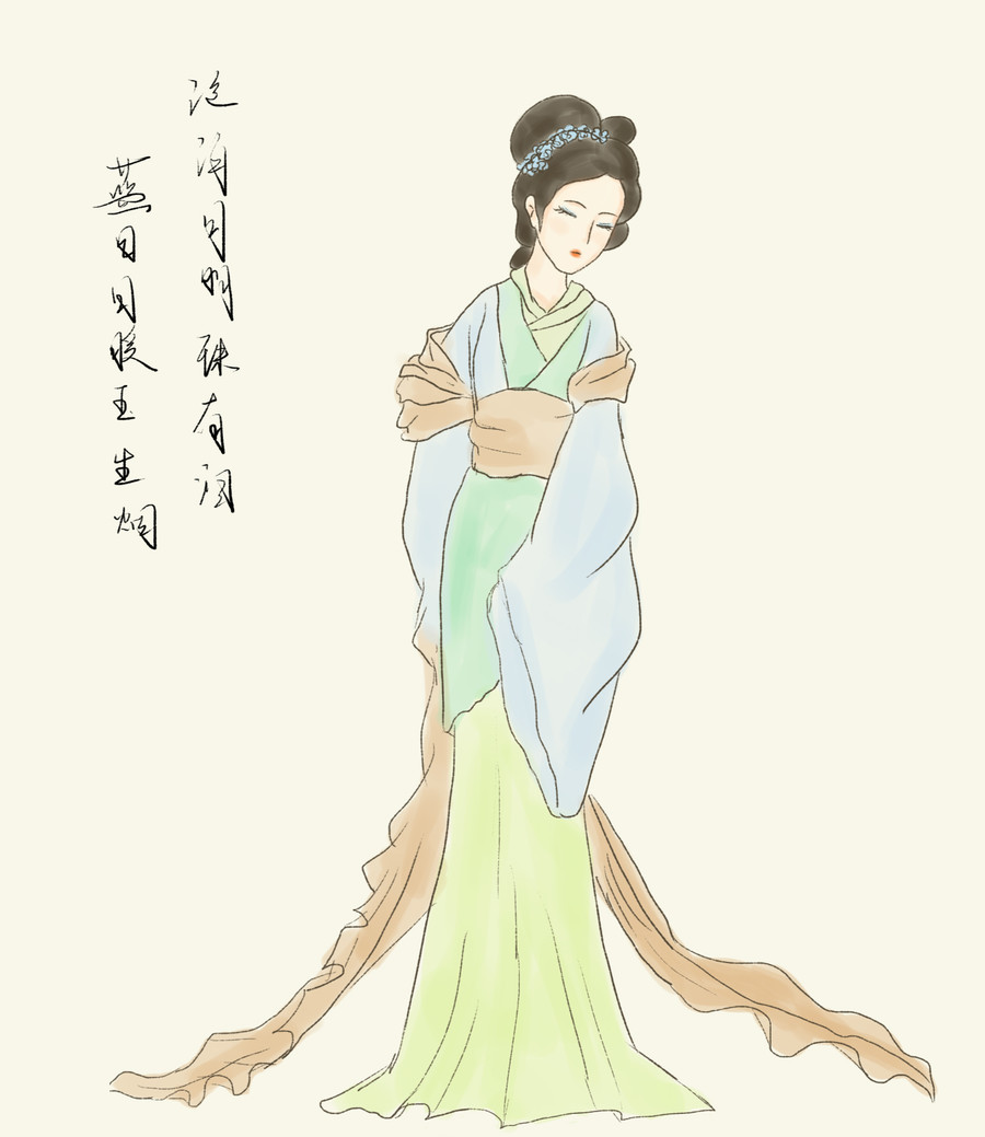 手繪中國(guó)畫水墨風(fēng)古代女子