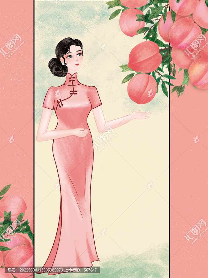 桃子干包裝插畫
