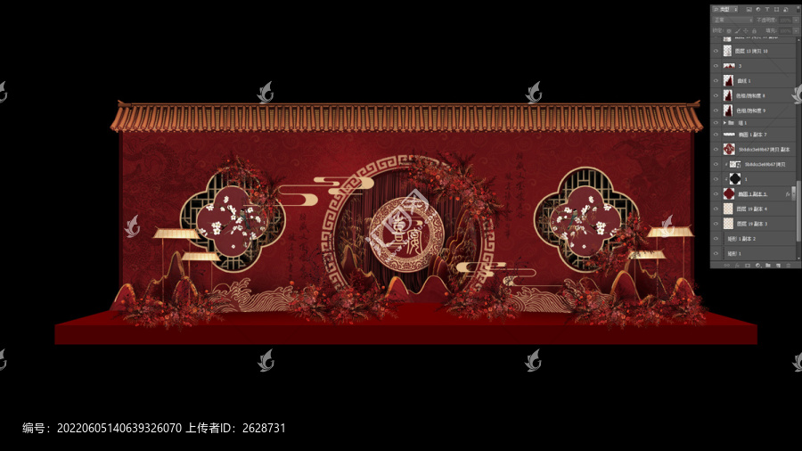 中式婚禮舞臺(tái)效果圖