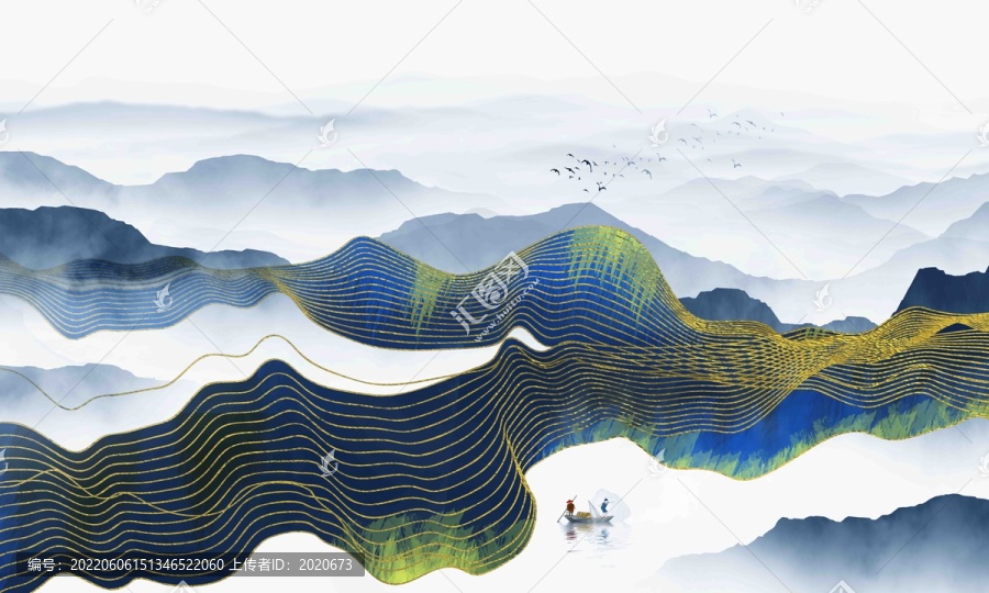 線條山水裝飾畫
