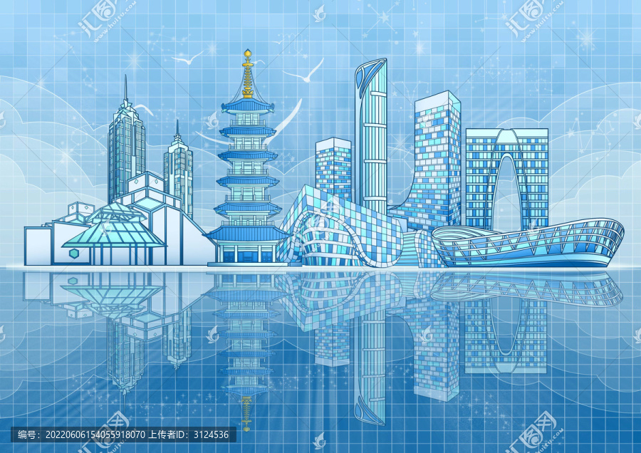 蘇州現(xiàn)代城市建筑科技感插畫(huà)