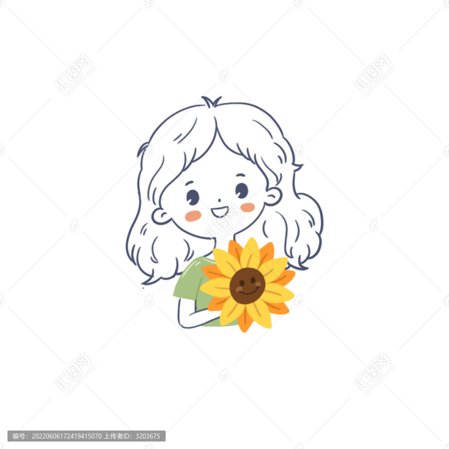 Q版女孩長發(fā)頭像向日葵簡約風(fēng)