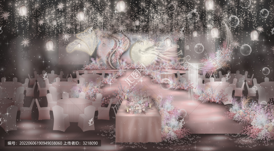 蓝粉色梦幻铃兰主题婚礼仪式区