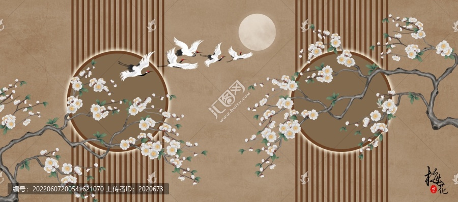 新中式花鳥柵格背景墻