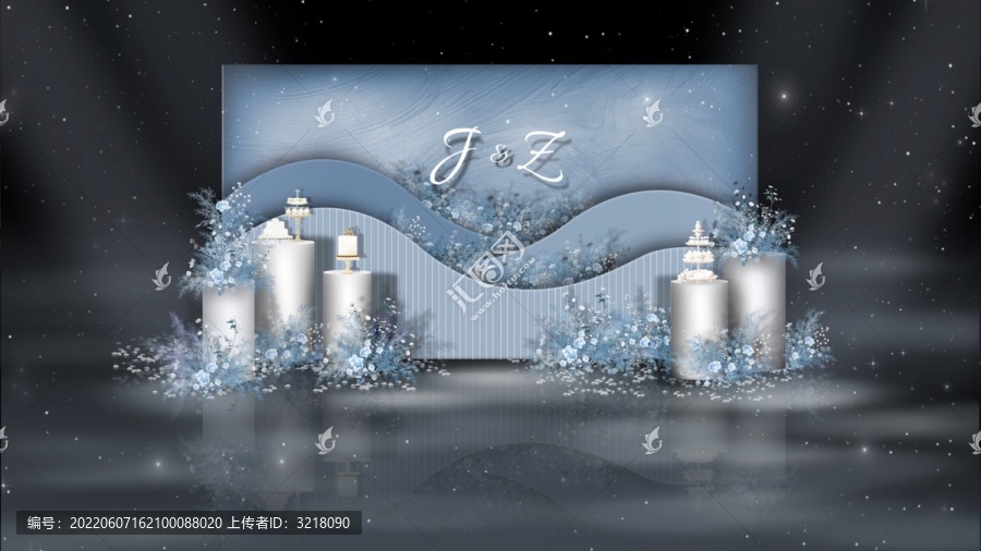 霧霾藍(lán)白色小眾極簡(jiǎn)婚禮甜品區(qū)
