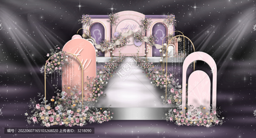 紫粉撞色小众婚礼仪式区手绘