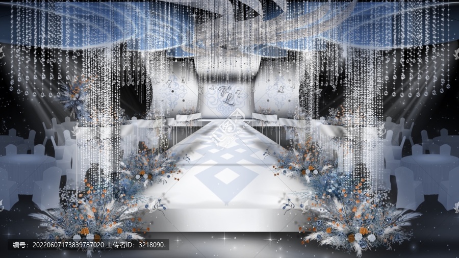 藍白色秀場風(fēng)極簡婚禮儀式區(qū)