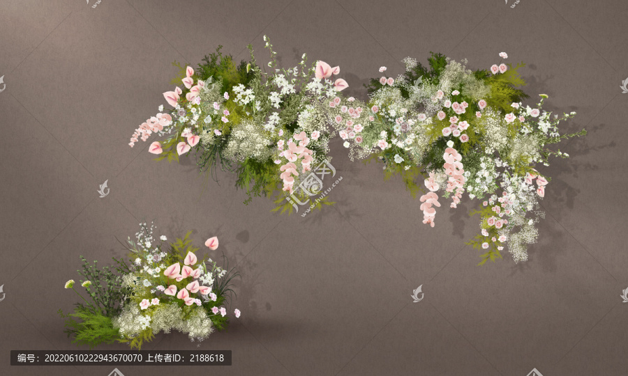 粉綠白婚禮手繪花藝素材