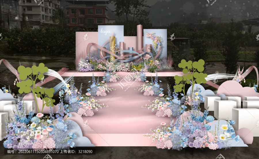 粉藍(lán)色小清新婚禮儀式區(qū)