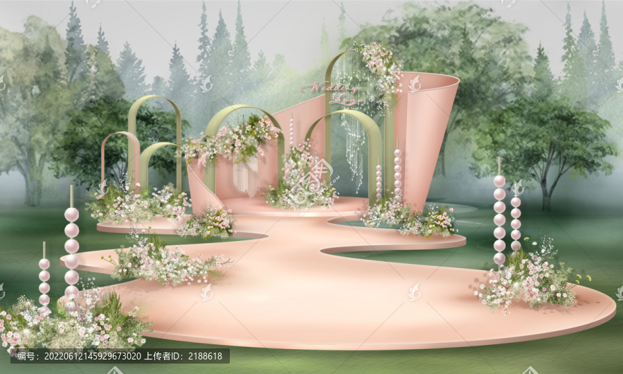 粉绿色户外婚礼求婚派对效果图