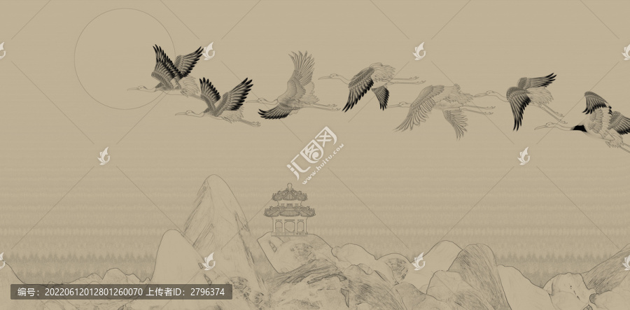 煙霧禪意數(shù)字水墨仙鶴