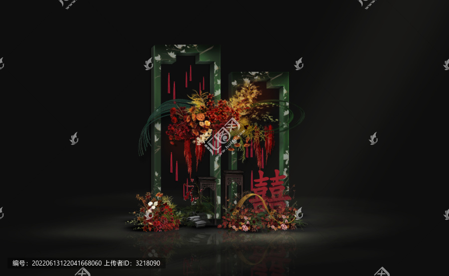 新中式復(fù)古紅綠迎賓區(qū)拍照區(qū)