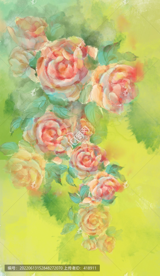 水彩玫瑰花夢幻玫瑰花