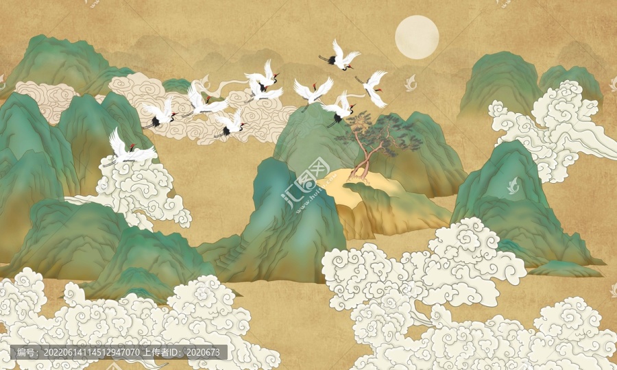 新中式國潮山水祥云圖