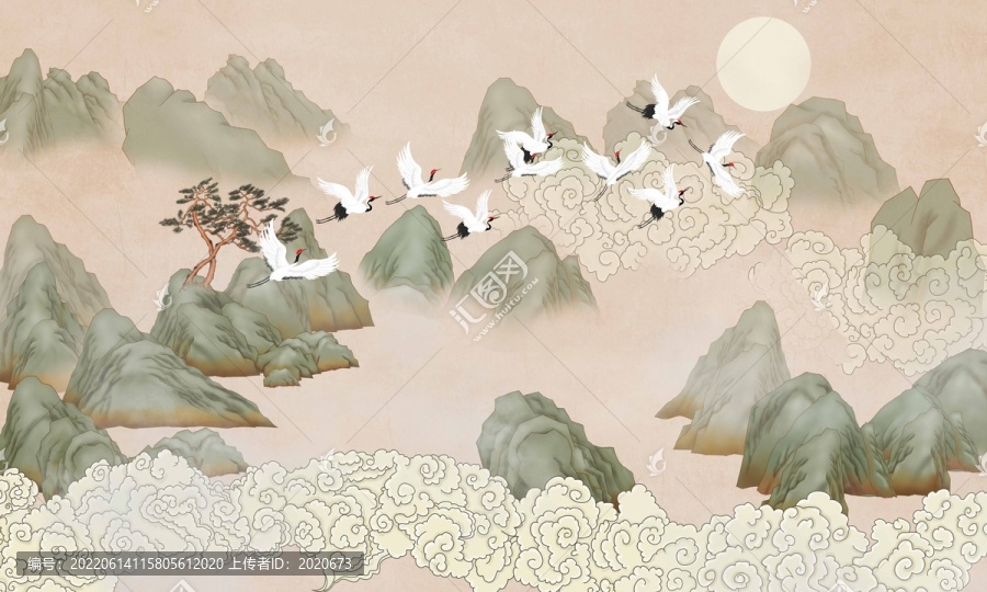 國(guó)潮山水裝飾畫背景墻